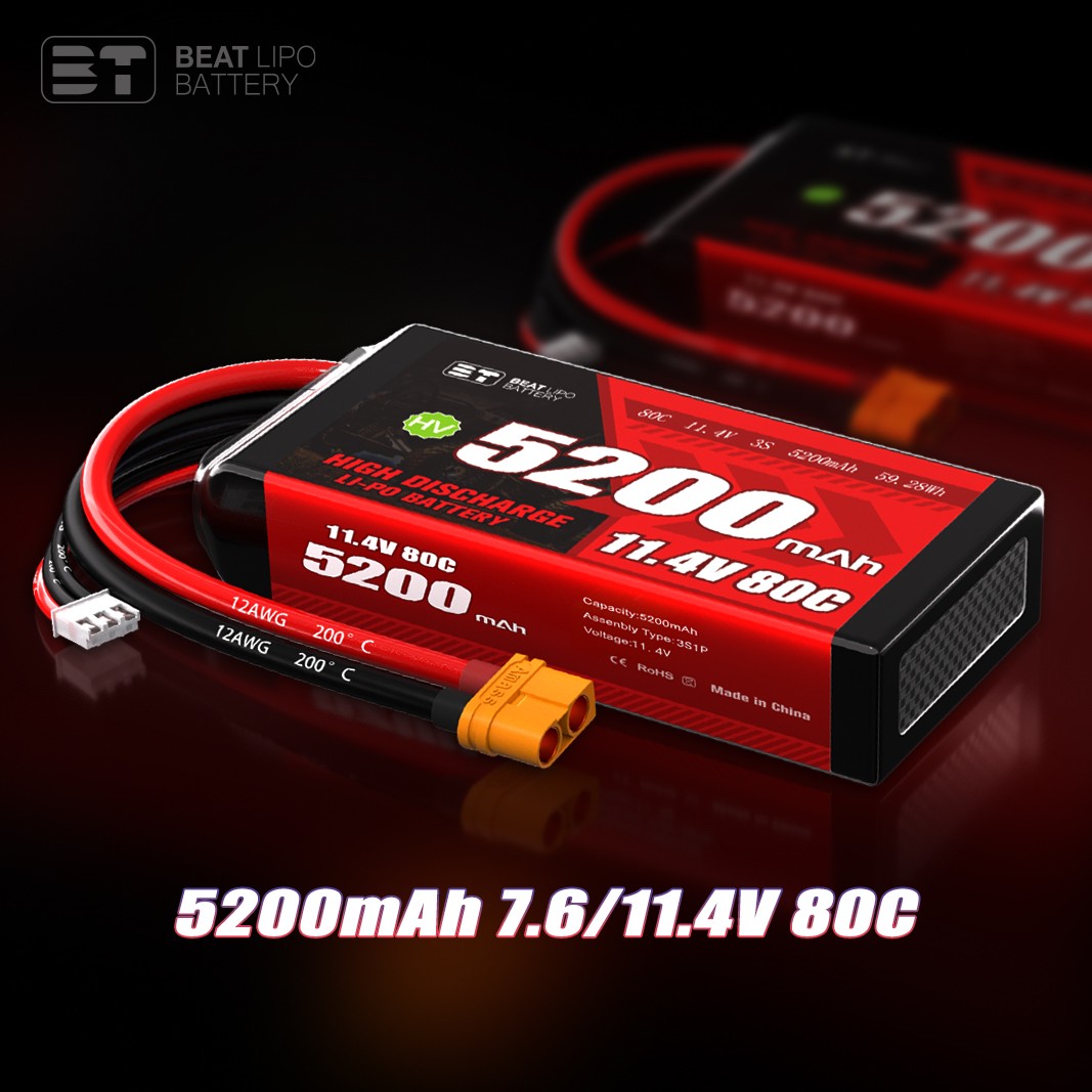 btlipo rc battery 5200mAh 7.6V 2S 80C